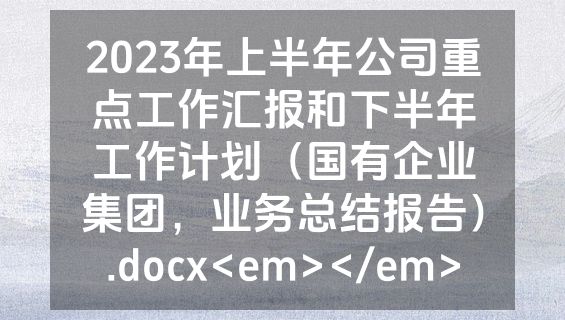 2023年上半年公司重点工作汇报和下半年工作计划（国有企业集团，业务总结报告）.docx<em></em>