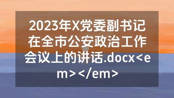2023年X党委副书记在全市公安政治工作会议上的讲话.docx<em></em>
