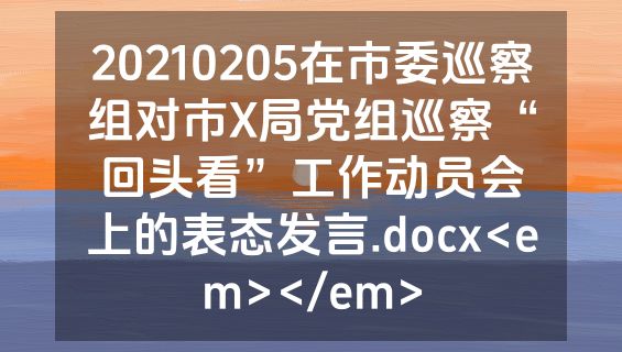 20210205在市委巡察组对市X局党组巡察“回头看”工作动员会上的表态发言.docx<em></em>