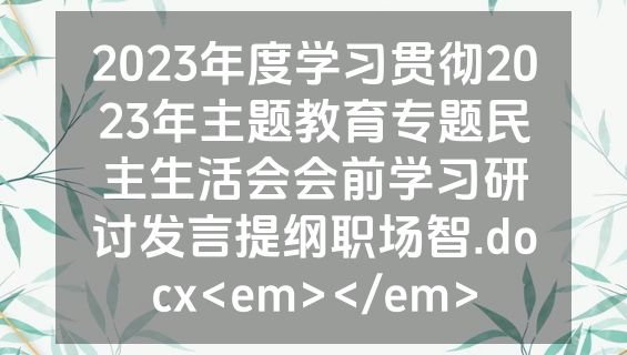 2023年度学习贯彻2023年主题教育专题民主生活会会前学习研讨发言提纲职场智.docx<em></em>