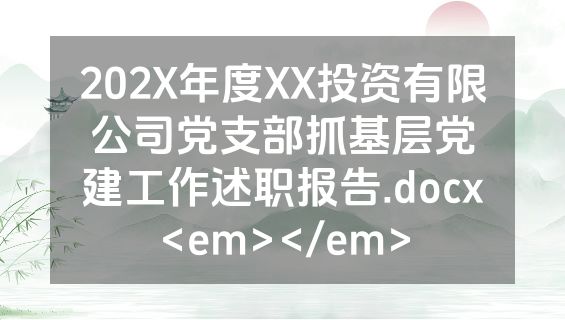 202X年度XX投资有限公司党支部抓基层党建工作述职报告.docx<em></em>