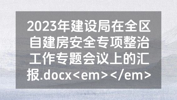 2023年建设局在全区自建房安全专项整治工作专题会议上的汇报.docx<em></em>