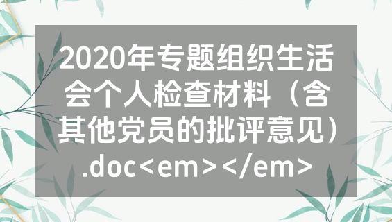 2020年专题组织生活会个人检查材料（含其他党员的批评意见）.doc<em></em>