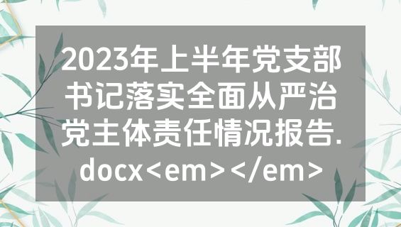 2023年上半年党支部书记落实全面从严治党主体责任情况报告.docx<em></em>