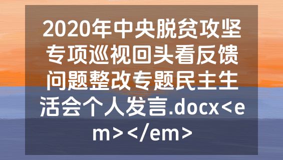 2020年中央脱贫攻坚专项巡视回头看反馈问题整改专题民主生活会个人发言.docx<em></em>