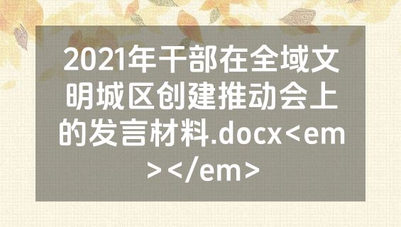 2021年干部在全域文明城区创建推动会上的发言材料.docx<em></em>