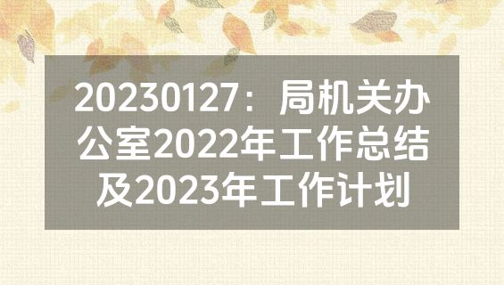 20230127：局机关办公室2022年工作总结及2023年工作计划