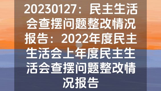 20230127：民主生活会查摆问题整改情况报告：2022年度民主生活会上年度民主生活会查摆问题整改情况报告