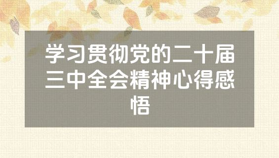 学习贯彻党的二十届三中全会精神心得感悟