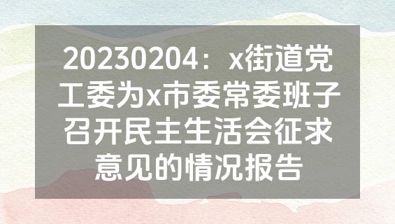 20230204：x街道党工委为x市委常委班子召开民主生活会征求意见的情况报告