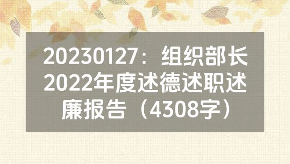 20230127：组织部长2022年度述德述职述廉报告（4308字）