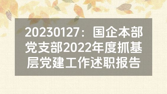 20230127：国企本部党支部2022年度抓基层党建工作述职报告