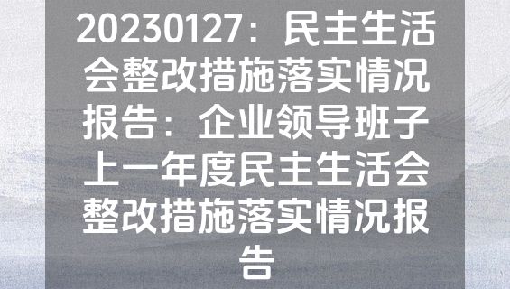 20230127：民主生活会整改措施落实情况报告：企业领导班子上一年度民主生活会整改措施落实情况报告
