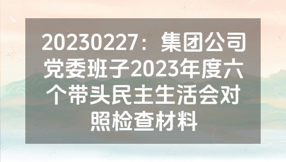 20230227：集团公司党委班子2023年度六个带头民主生活会对照检查材料