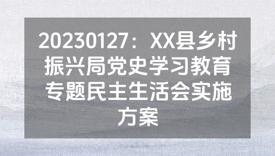 20230127：XX县乡村振兴局党史学习教育专题民主生活会实施方案