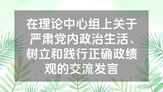 在理论中心组上关于严肃党内政治生活、树立和践行正确政绩观的交流发言