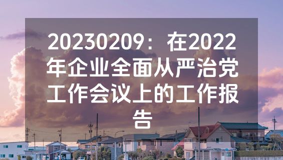 20230209：在2022年企业全面从严治党工作会议上的工作报告