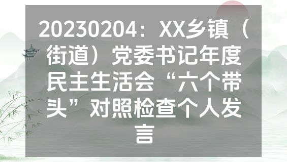 20230204：XX乡镇（街道）党委书记年度民主生活会“六个带头”对照检查个人发言
