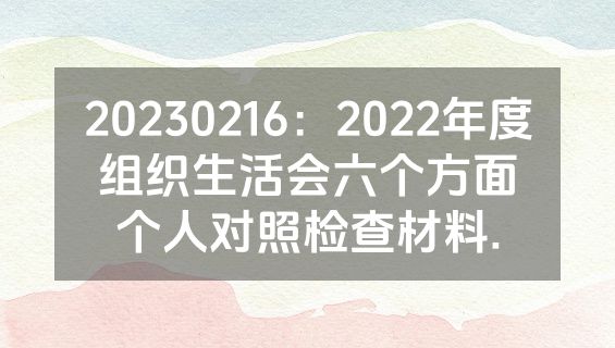 20230216：2022年度组织生活会六个方面个人对照检查材料.