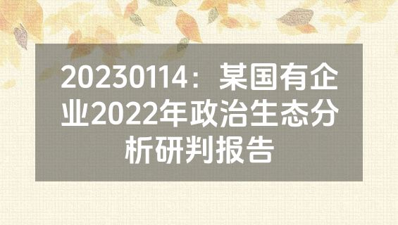 20230114：某国有企业2022年政治生态分析研判报告