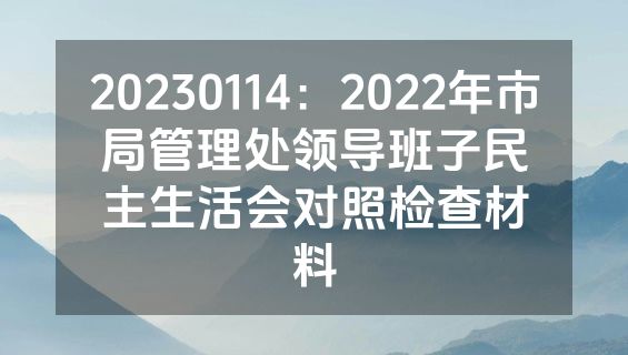 20230114：2022年市局管理处领导班子民主生活会对照检查材料