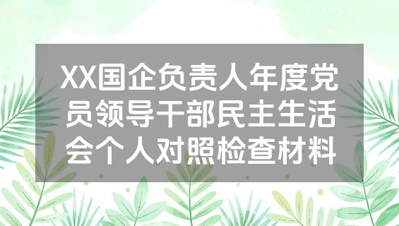 XX国企负责人年度党员领导干部民主生活会个人对照检查材料