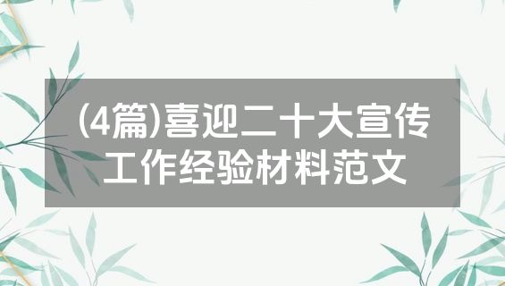 (4篇)喜迎二十大宣传工作经验材料范文