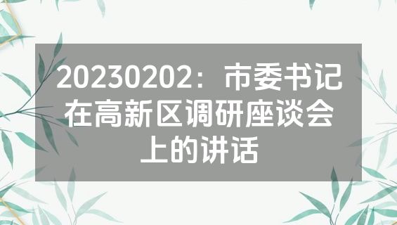 20230202：市委书记在高新区调研座谈会上的讲话