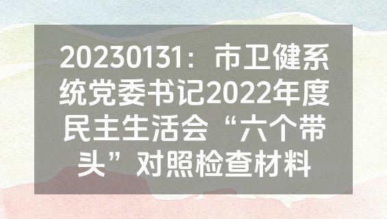 20230131：市卫健系统党委书记2022年度民主生活会“六个带头”对照检查材料