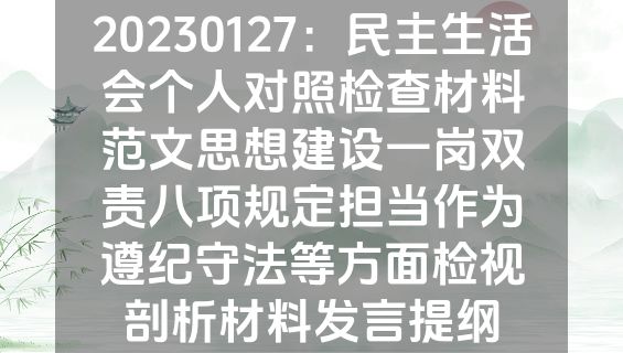 20230127：民主生活会个人对照检查材料范文思想建设一岗双责八项规定担当作为遵纪守法等方面检视剖析材料发言提纲