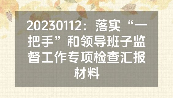 20230112：落实“一把手”和领导班子监督工作专项检查汇报材料