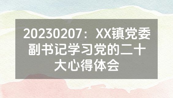 20230207：XX镇党委副书记学习党的二十大心得体会