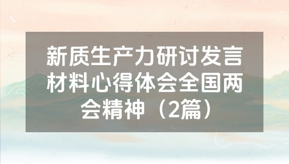 新质生产力研讨发言材料心得体会全国两会精神（2篇）