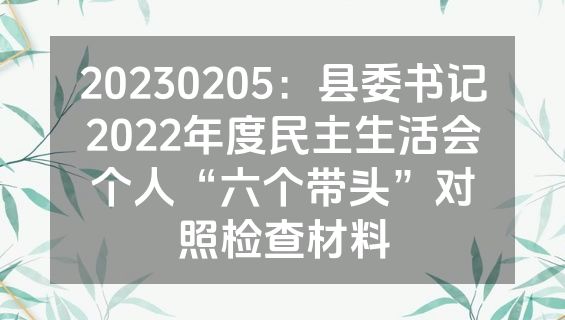 20230205：县委书记2022年度民主生活会个人“六个带头”对照检查材料