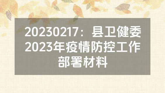 20230217：县卫健委2023年疫情防控工作部署材料