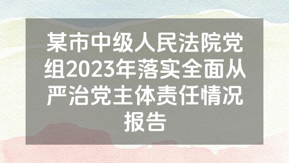某市中级人民法院党组2023年落实全面从严治党主体责任情况报告