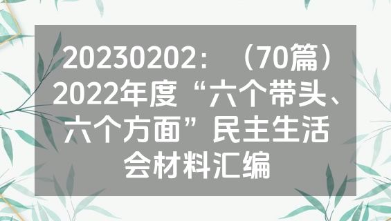 20230202：（70篇）2022年度“六个带头、六个方面”民主生活会材料汇编
