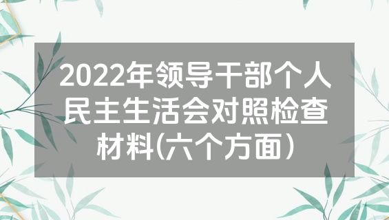 2022年领导干部个人民主生活会对照检查材料(六个方面）