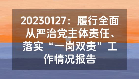 20230127：履行全面从严治党主体责任、落实“一岗双责”工作情况报告