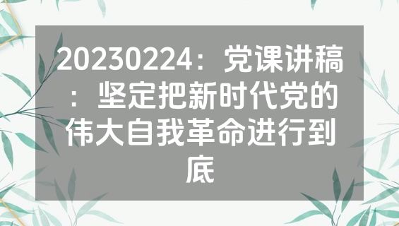 20230224：党课讲稿：坚定把新时代党的伟大自我革命进行到底