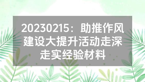 20230215：助推作风建设大提升活动走深走实经验材料