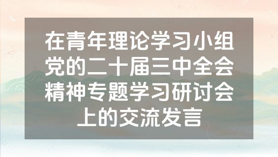 在青年理论学习小组党的二十届三中全会精神专题学习研讨会上的交流发言