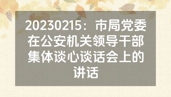 20230215：市局党委在公安机关领导干部集体谈心谈话会上的讲话