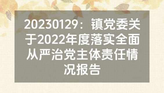 20230129：镇党委关于2022年度落实全面从严治党主体责任情况报告