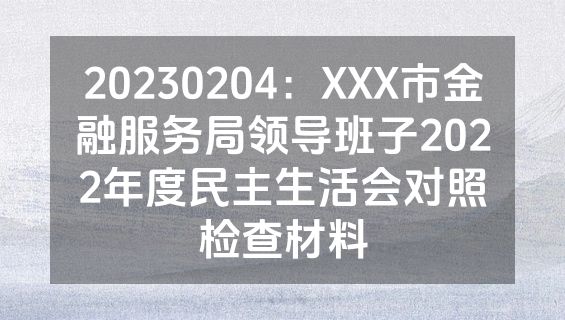 20230204：XXX市金融服务局领导班子2022年度民主生活会对照检查材料
