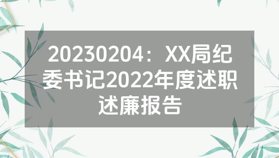 20230204：XX局纪委书记2022年度述职述廉报告