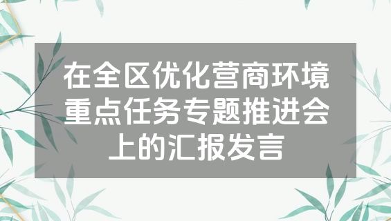 在全区优化营商环境重点任务专题推进会上的汇报发言