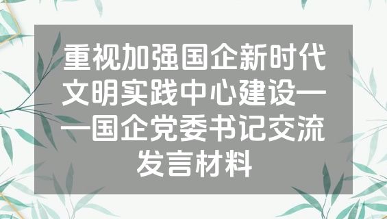 重视加强国企新时代文明实践中心建设——国企党委书记交流发言材料