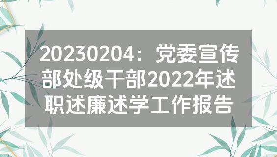 20230204：党委宣传部处级干部2022年述职述廉述学工作报告