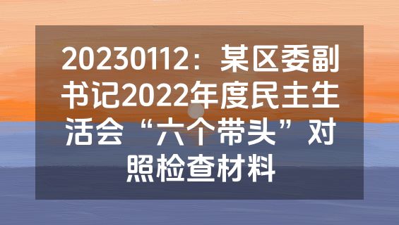 20230112：某区委副书记2022年度民主生活会“六个带头”对照检查材料